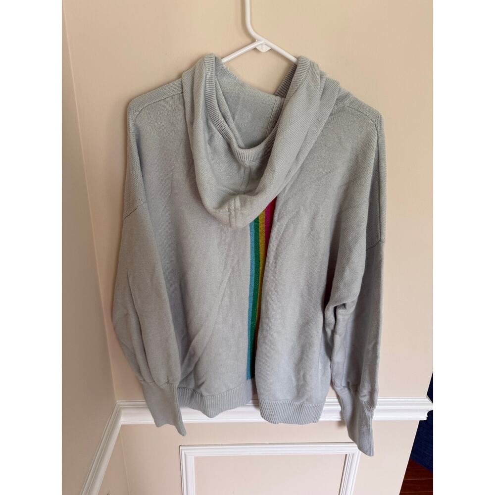 Boden | Cashmere/Wool Blend Light Blue Rainbow Back Stripe Knit Hooded Pullover - Picture 10 of 15